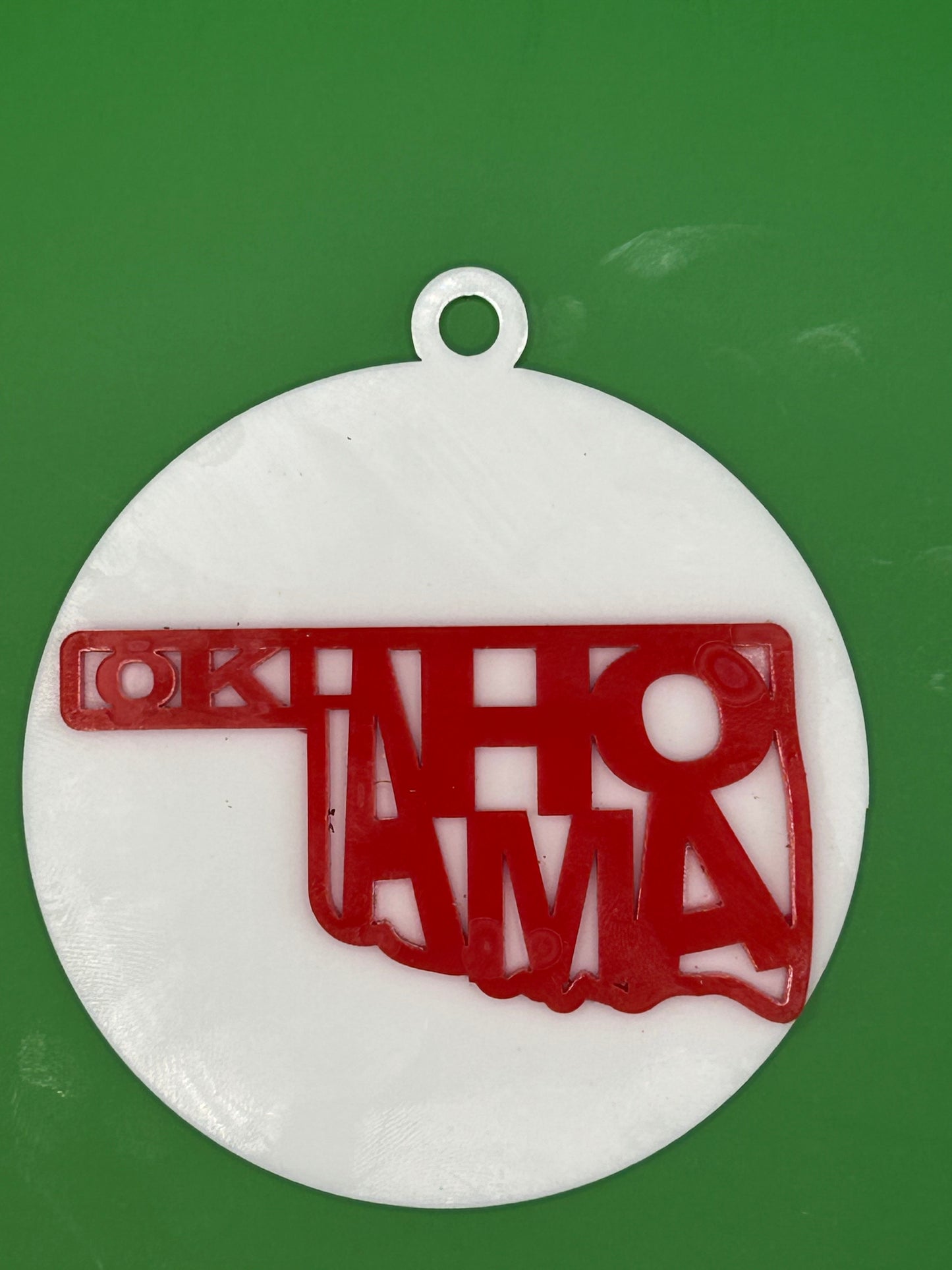 Oklahoma Christmas Ornament Red on White OU colors