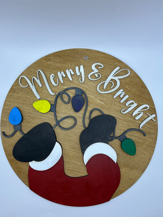 Merry & Bright Christmas Door Hanger Sign