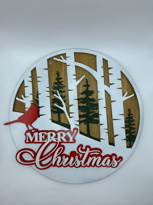 Merry Christmas Door Hanger Sign with Cardinal