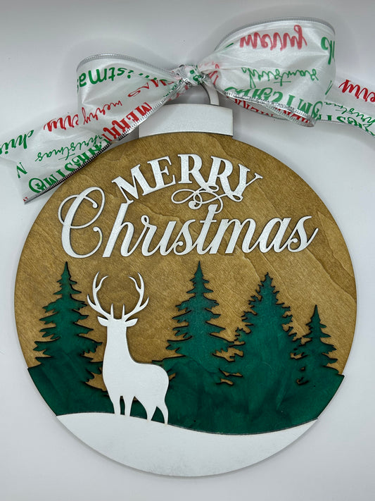 Merry Christmas Ornament Shaped Door Hanger Sign